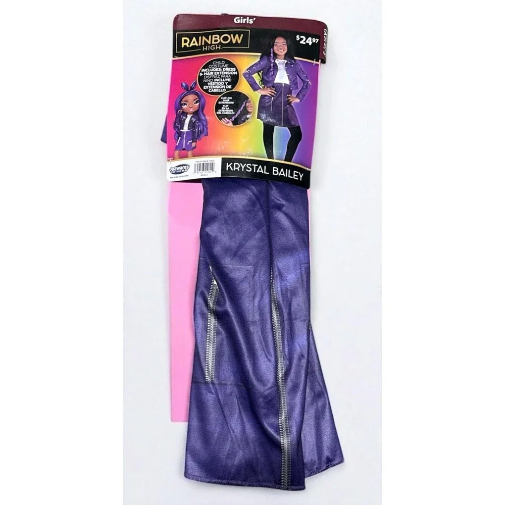 Rainbow High Krystal Bailey Costume Girls 6/6X Purple Dress Hair Extension NEW